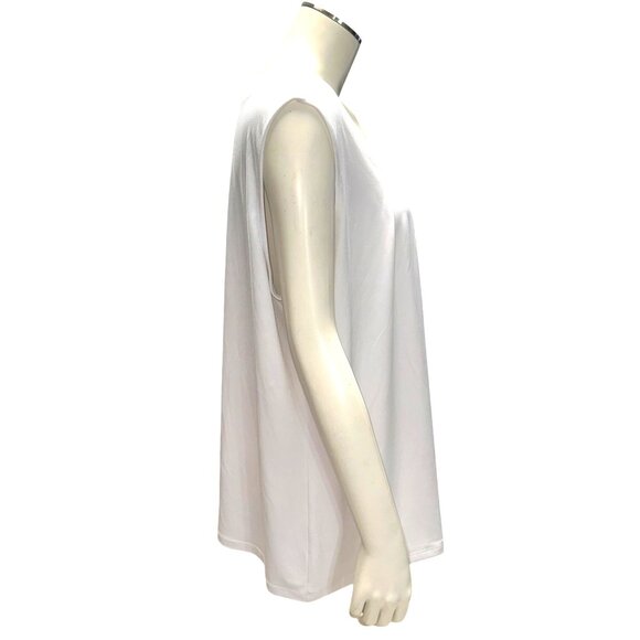 Kasper 2X White Pleated Scoop Neck Stretch Blouse Workwear Chic City Top Classic - Picture 6 of 13